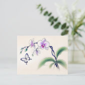 Chinese Ink Butterfly op Orchidee Briefkaart (Staand voorkant)