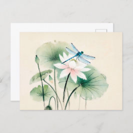 Chinese Ink Dragonfly op Lotus Briefkaart
