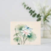 Chinese Ink Dragonfly op Lotus Briefkaart (Staand voorkant)