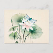 Chinese Ink Dragonfly op Lotus Briefkaart (Voorkant)