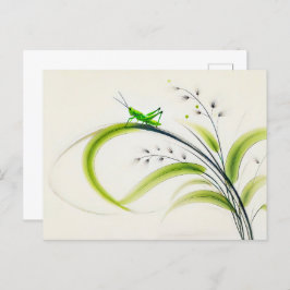 Chinese Ink Grasshopper op gras Briefkaart