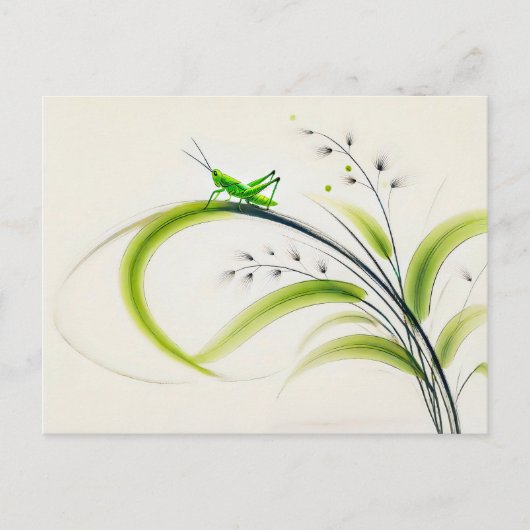 Chinese Ink Grasshopper op gras Briefkaart (Voorkant)