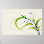Chinese Ink Grasshopper op gras Poster (Voorkant)
