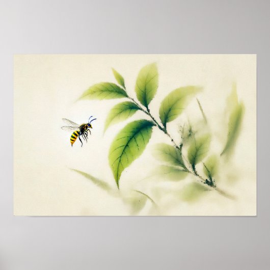Chinese Ink Hornet op Branch Poster (Voorkant)