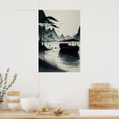 Chinese ink painting of Ninh Binh town Poster (Keuken)