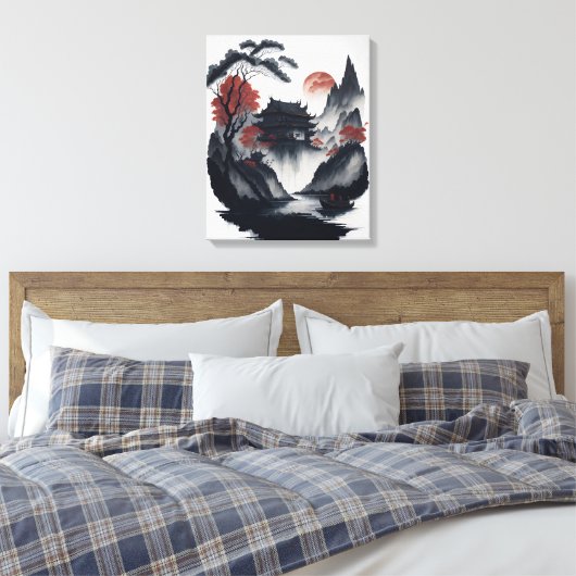 Chinese ink painting on scroll canvas afdruk (Insitu (Slaapkamer))