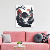 Chinese ink painting on scroll canvas afdruk (Insitu (Woonkamer))