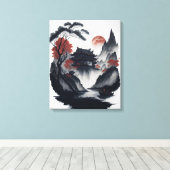 Chinese ink painting on scroll canvas afdruk (Insitu (Houten vloer))