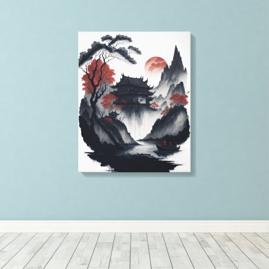 Chinese ink painting on scroll canvas afdruk (Insitu (Houten vloer))