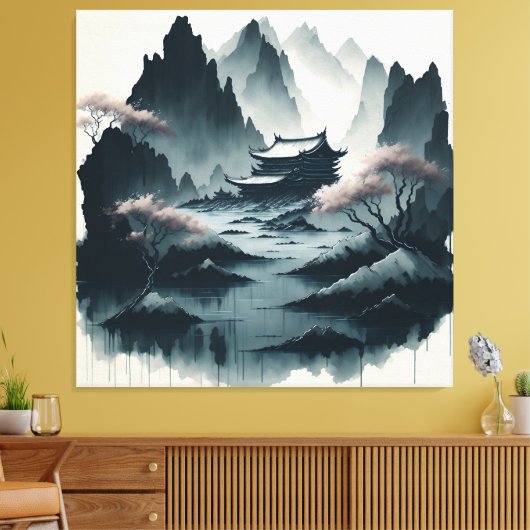 Chinese ink scroll paintings canvas afdruk (Insitu (Woonkamer))