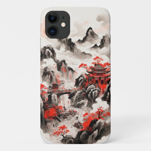 Chinese inkt Art Phone Case - Mountain Red en Blac (Achterkant)
