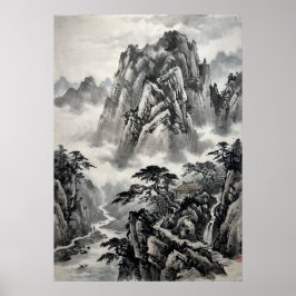 Chinese Inkt Berg Landschap Poster | Oost-Aziatisc