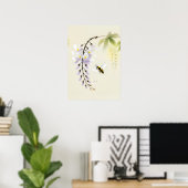 Chinese Inkt Bij op Wisteria Poster (Thuiskantoor)