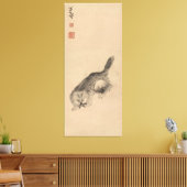 Chinese inkt en was schilderkat en vlinder canvas afdruk (Insitu (Woonkamer))