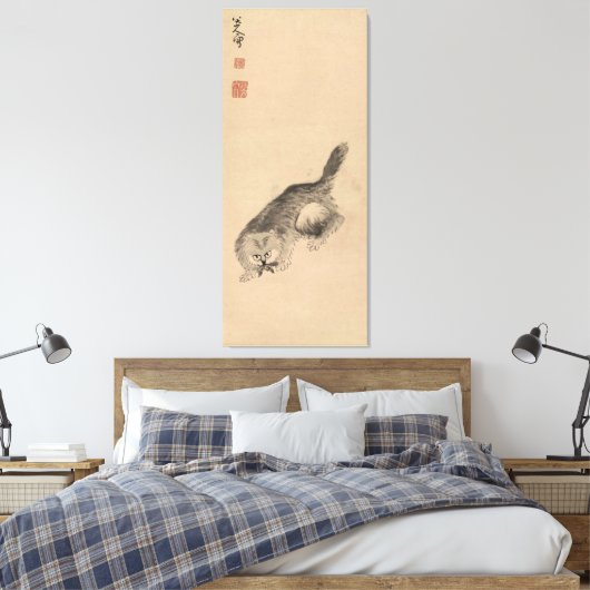 Chinese inkt en was schilderkat en vlinder canvas afdruk (Insitu (Slaapkamer))