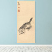 Chinese inkt en was schilderkat en vlinder canvas afdruk (Insitu (Houten vloer))