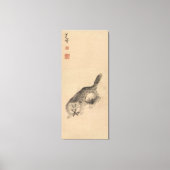 Chinese inkt en was schilderkat en vlinder canvas afdruk (Voorkant)