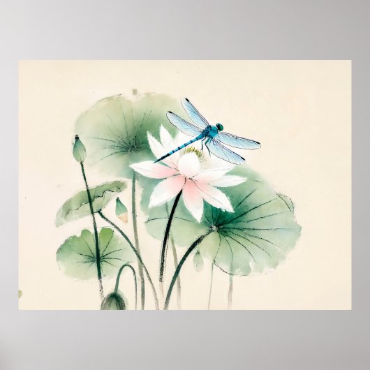 Chinese Inkt Libel op Lotus Poster (Voorkant)