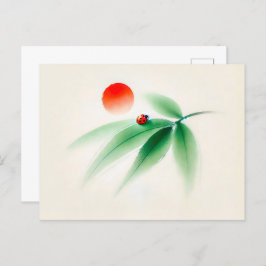 Chinese inkt lieveheersbeestje op bamboe briefkaart