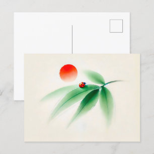 Chinese inkt lieveheersbeestje op bamboe briefkaart