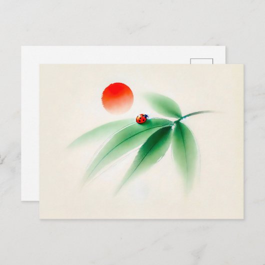 Chinese inkt lieveheersbeestje op bamboe briefkaart (Voorkant / Achterkant)