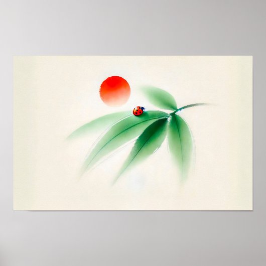 Chinese inkt lieveheersbeestje op bamboe poster (Voorkant)