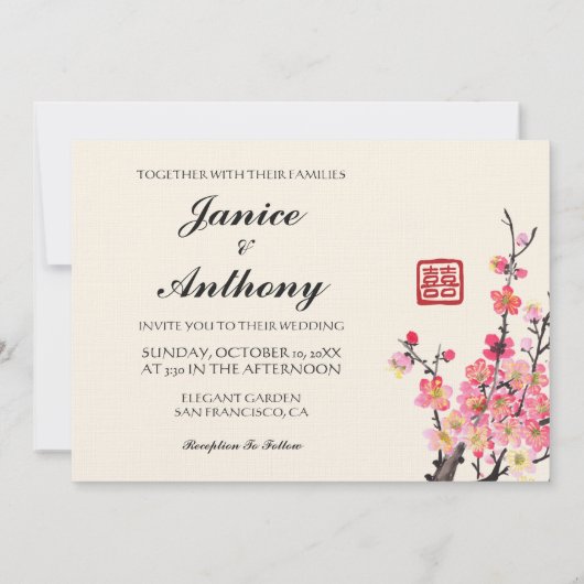 Chinese inkt schilderen bloemen vogels bruiloft qu kaart (Achterkant)