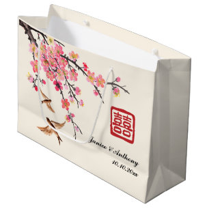 Chinese inkt schilderen bloemenvogel bruiloft groot cadeauzakje