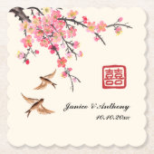 Chinese inkt schilderen bloemenvogel bruiloft kartonnen onderzetters (Voorkant)