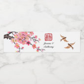Chinese inkt schilderen bloemenvogel bruiloft waterfles etiket (Enkel label)