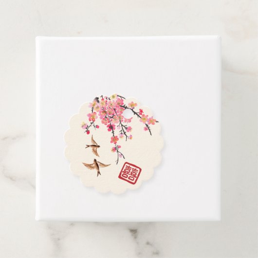 Chinese inkt schilderij bloemen en vogels bruiloft bedankjes labels (In situ)
