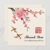 Chinese inkt schilderij bloemen en vogels bruiloft bedankkaart (Voorkant / Achterkant)