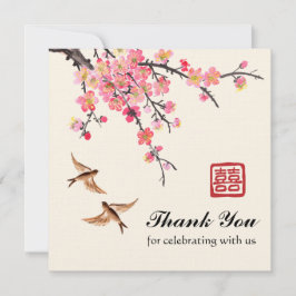 Chinese inkt schilderij bloemen en vogels bruiloft bedankkaart