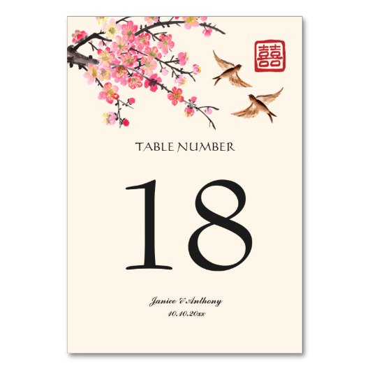 Chinese inkt schilderij bloemen en vogels bruiloft kaart (Voorkant)