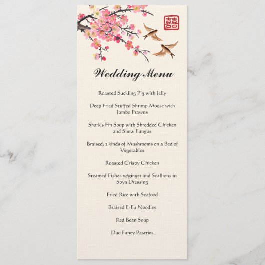 Chinese inkt schilderij bloemen en vogels bruiloft menu (Voorkant)