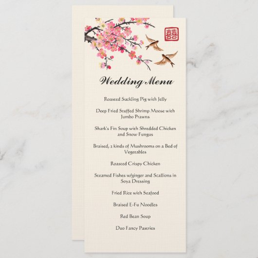 Chinese inkt schilderij bloemen en vogels bruiloft menu (Voorkant / Achterkant)