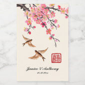 Chinese inkt schilderij bloemen en vogels bruiloft wijn etiket (Enkel label)