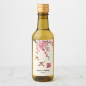Chinese inkt schilderij bloemen en vogels bruiloft wijn etiket (Voorkant)