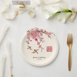 Chinese inkt schilderij bloemen vogels bruiloft papieren bordje