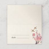 Chinese inkt schilderij bloemen vogels bruiloft plaatskaartje (Buitenkant ongevouwen)