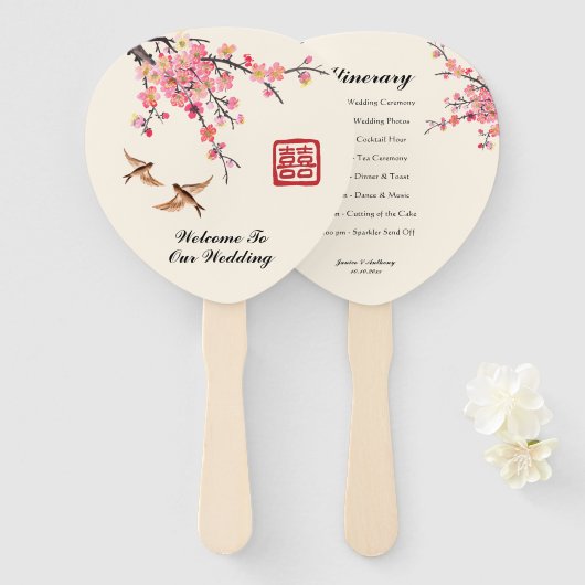 Chinese Inkt schilderij bloemen vogels bruiloft pr Handwaaier (Voorkant en achterkant)