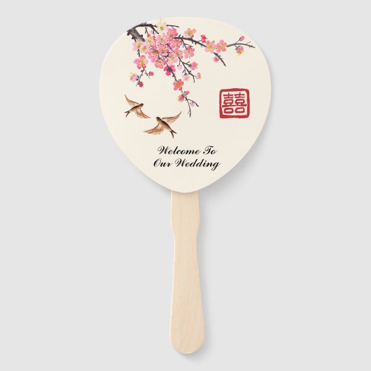 Chinese Inkt schilderij bloemen vogels bruiloft pr Handwaaier (Voorkant)
