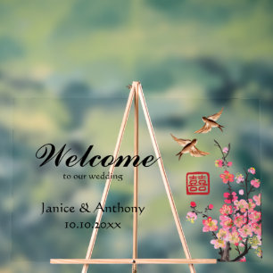 Chinese inkt schilderij bloemen vogels bruiloft we acryl bord