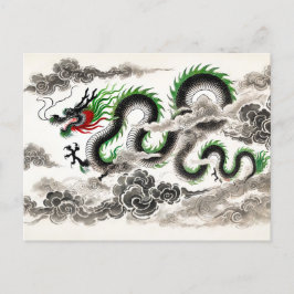 Chinese inkt van Majestic Dragon stijgt in wolken Feestdagenkaart