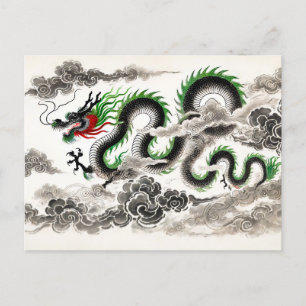 Chinese inkt van Majestic Dragon stijgt in wolken Feestdagenkaart