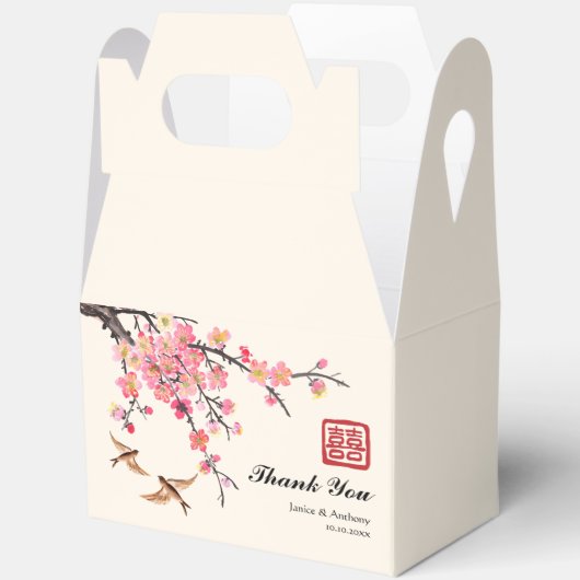Chinese inktschildering bloemen en vogels bruiloft bedankdoosjes (Open)