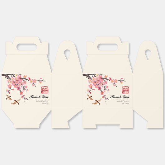 Chinese inktschildering bloemen en vogels bruiloft bedankdoosjes (Ongevouwen)