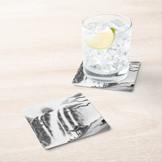 Chinese inktstijl waterval en katoenverf kartonnen onderzetters (Insitu)