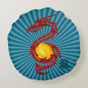 Chinese Jaar van de Draak Metaalrood Rond Kussen
