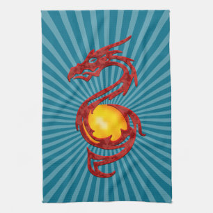 Chinese Jaar van de Draak Metaalrood Theedoek